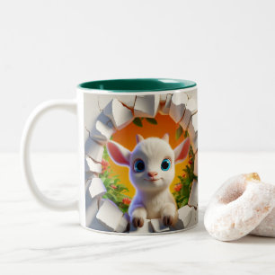 3D Cute Baby Goat Hot Cocoa Coffee Animals Two-Tone Coffee Mug