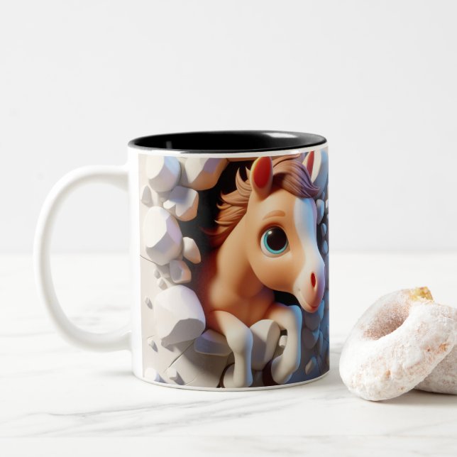 3D Cute Baby Horse Hot Cocoa Coffee Animals Two-Tone Coffee Mug (With Donut)