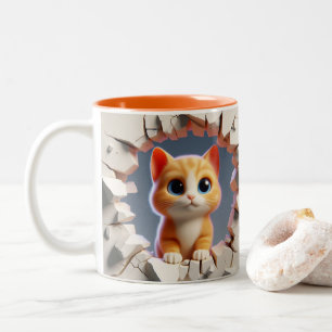3D Cute Baby Kitten Hot Cocoa Coffee Animals Two-Tone Coffee Mug