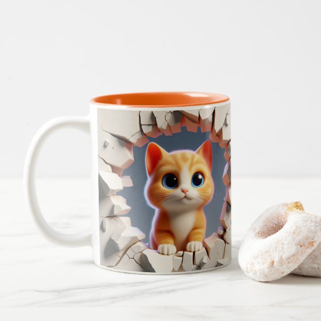 3D Cute Baby Kitten Hot Cocoa Coffee Animals Two-Tone Coffee Mug (With Donut)