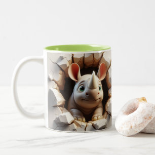3D Cute Baby Rhinoceros Hot Cocoa Coffee Animals  Two-Tone Coffee Mug