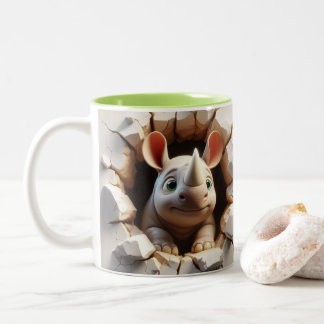 3D Cute Baby Rhinoceros Hot Cocoa Coffee Animals Two-Tone Coffee Mug