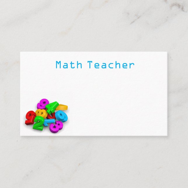 3D cute colourful numbers math teacher Business Card (Front)
