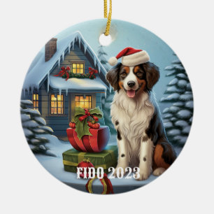 3D Cute Dog in Santa Hat Christmas  Ceramic Tree Decoration