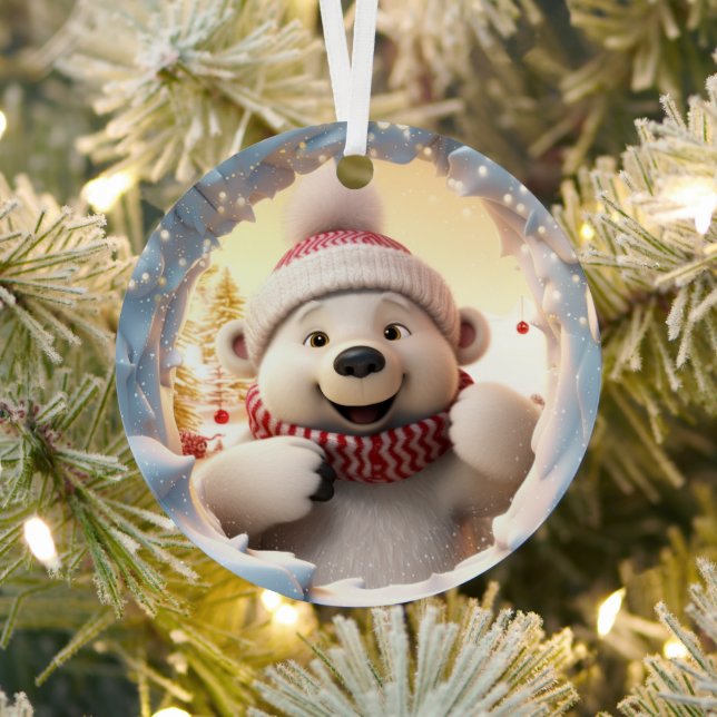 3D Cute Festive Winter Christmas Polar Bear Metal Tree Decoration (Insitu)
