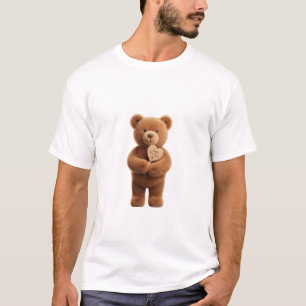 3D Cute Fluffy Teddy Bear Holding Wooden 'Just for T-Shirt