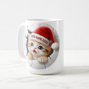 3D Cute Kitten in Santa's Hat for Christmas Coffee Mug