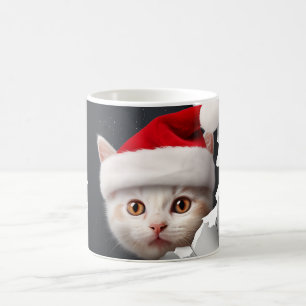 3D Cute Kitten with Santa Hat Coffee Mug