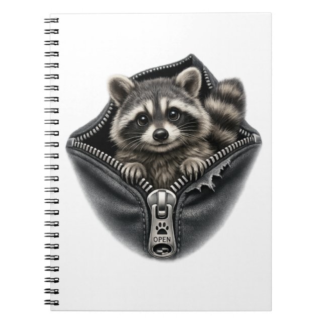 3D Cute Racoon In Zipper Pocket Classic Notebook (Front)