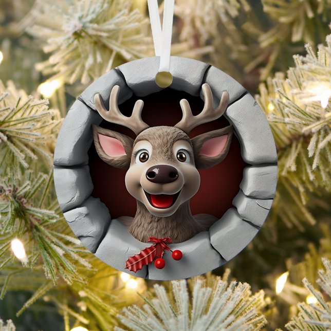 3D Cute Reindeer Festive Christmas Holiday Metal Tree Decoration (Insitu)