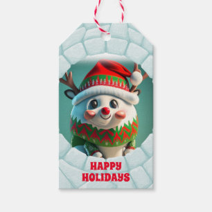 3D Cute Reindeer Happy Holidays Christmas Gift Tags
