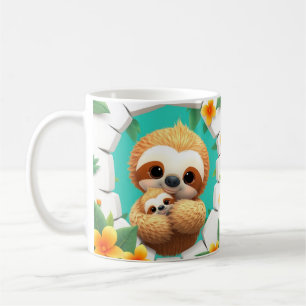 3d cute sloth mug wrap, 3d mug wrap design