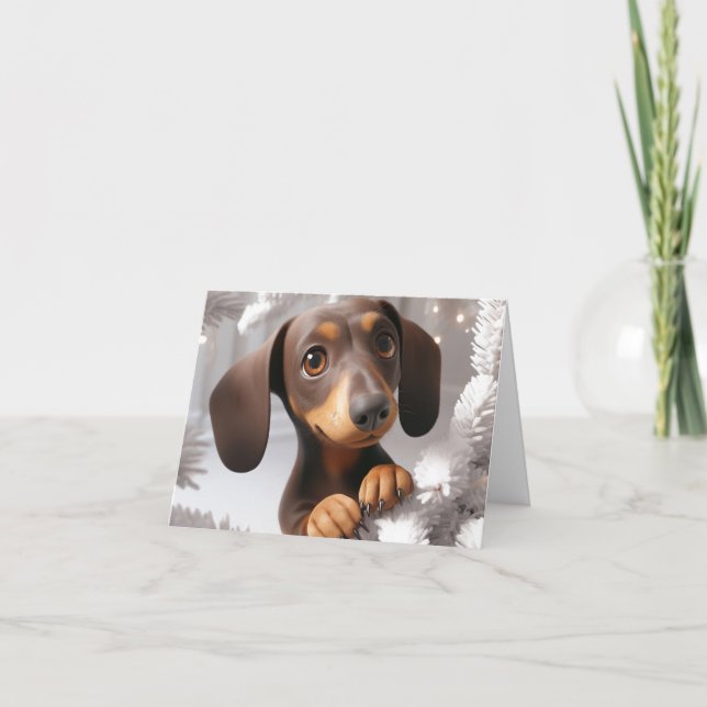 3D Dachshund Animated Christmas Card (Front)