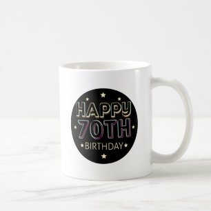 3d dark colourful round happy 70th birthday coffee mug