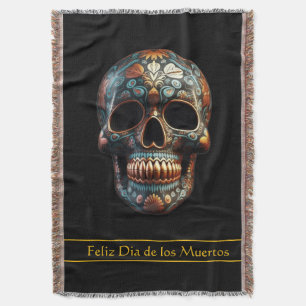 3D Day of the Dead skull, custom Throw Blanket