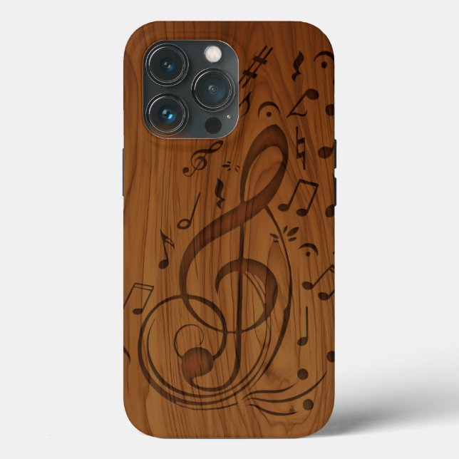 3D Debossed Clef Musical Notes on Wood Case-Mate iPhone Case (Back)