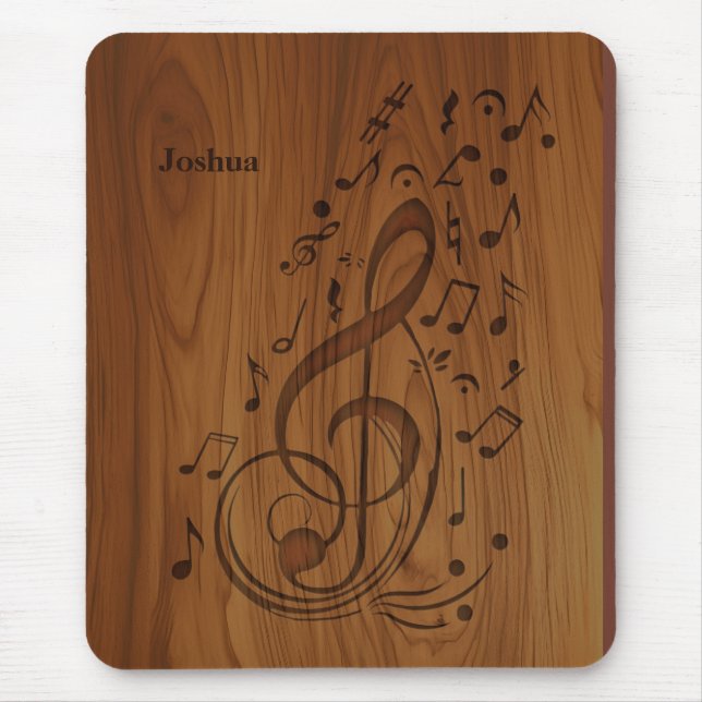 3D Debossed Clef Musical Notes on Wood Mouse Mat (Front)