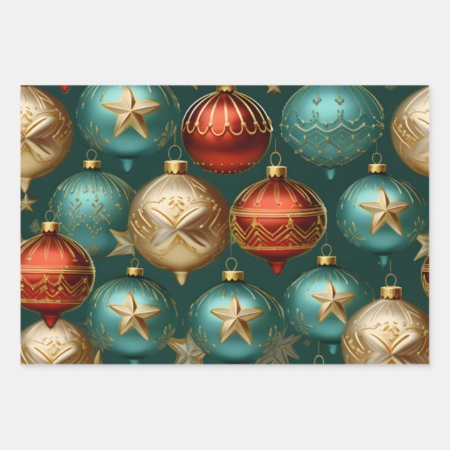 3D Delight Christmas Ornaments Wrapping Paper Sheet (Front)