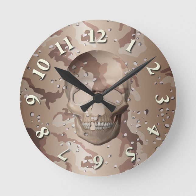 3D Desert Camo Skull Round Clock (Front)