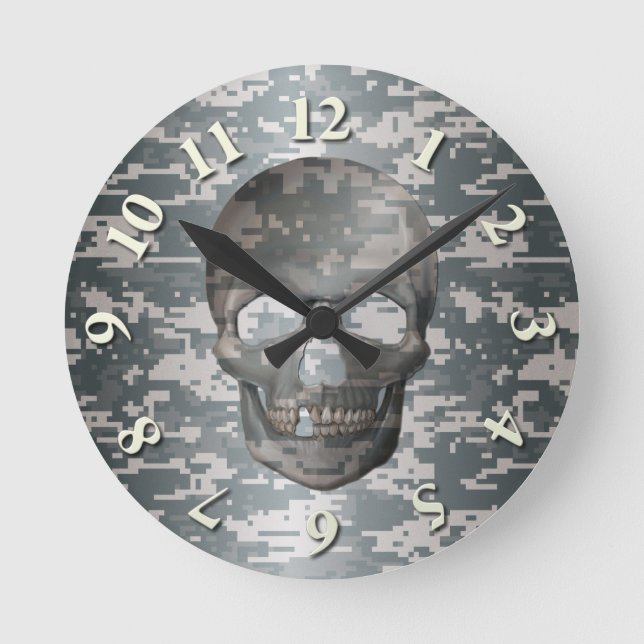 3D Digital Camo Skull Round Clock (Front)