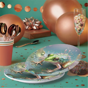 3D Dimensional Green Fractal Art Frog, Paper Plate