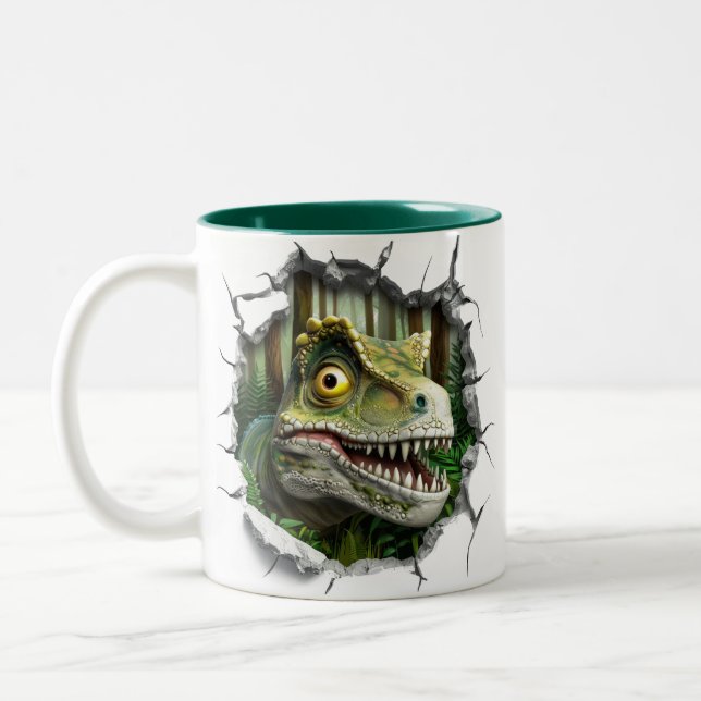 3D Dinosaur Hot Cocoa Kids Two-Tone Coffee Mug (Left)