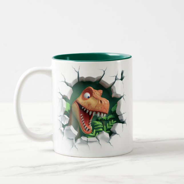 3D Dinosaur Hot Cocoa Kids Two-Tone Coffee Mug (Left)