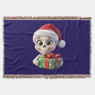 3D Disney Cartoon Santa Skull Holding a Gift Throw Blanket