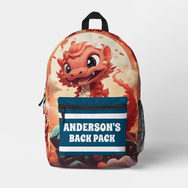 3D Dragon Personalised Kids Name Printed Backpack (Front)