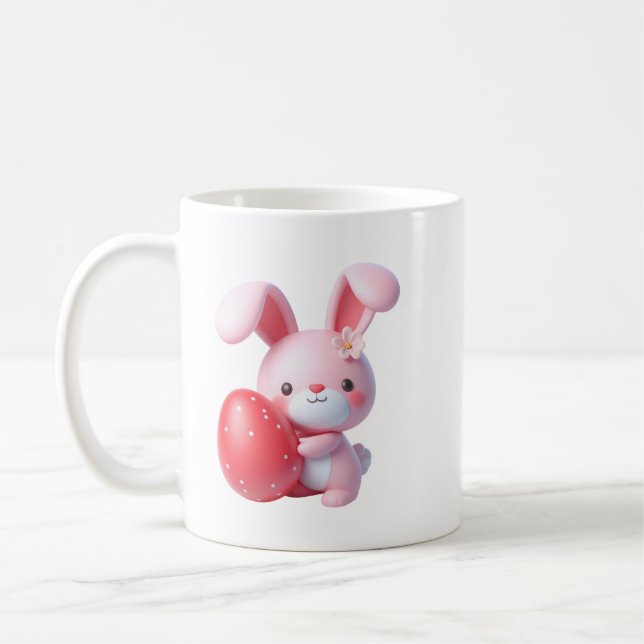 3D Easter Bunny Holding Egg Coffee Mug (Left)