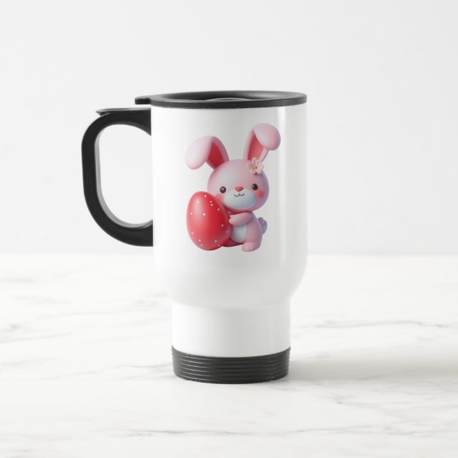3D Easter Bunny Holding Egg Travel Mug (Left)