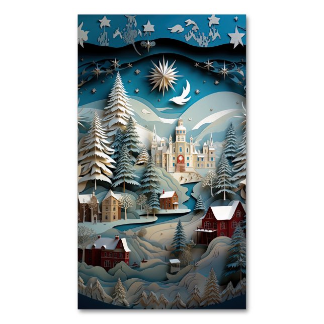 3D Effect Abstract Christmas Background Magnetic Business Card (Front Vertical)