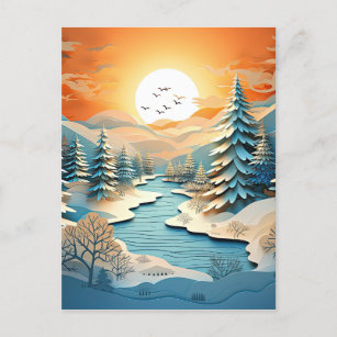 3D Effect Abstract Winter Background Postcard