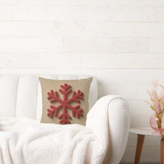 3D Effect Beige and Red Minimalist Snowflake Cushion