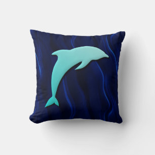 3D Effect Blue Dolphin On Deep Water Blue Cushion