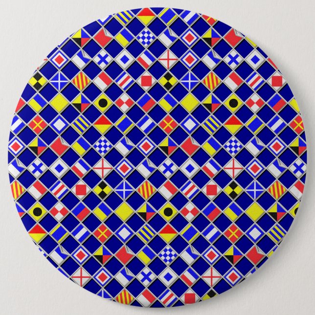 3D Effect Chequered Nautical Flag tiles Decor 6 Cm Round Badge (Front)