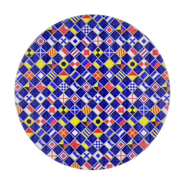 3D Effect Chequered Nautical Flag tiles Motif Cutting Board (Front)