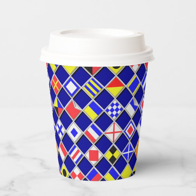3D Effect Chequered Nautical Flag tiles Motif Paper Cups (Front)