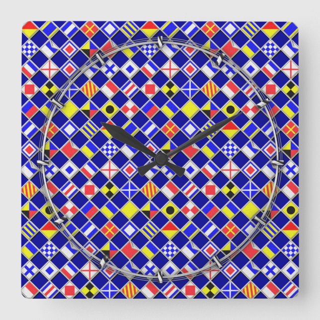 3D Effect Chequered Nautical Flag tiles Pattern Square Wall Clock (Front)