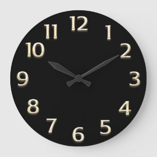 3D Effect Gold Champagne Minimalism Modern Black Large Clock