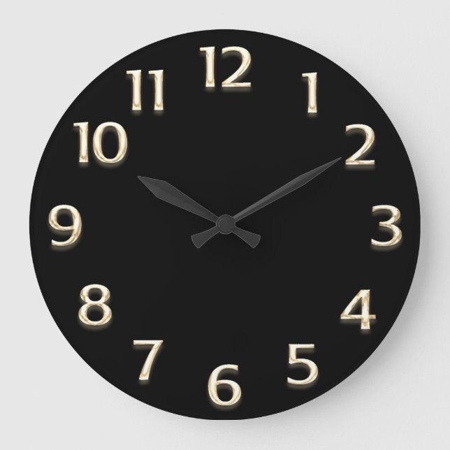 3D  Effect Gold Champagne Minimalism Modern Black Large Clock (Front)