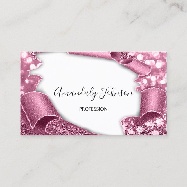 3D Effect  Makeup Artist Rose White Business Card (Front)