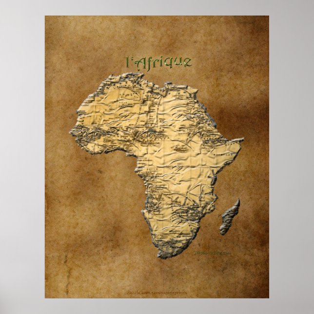 3D-effect Map of AFRICA on Faux Parchment BG Poster (Front)