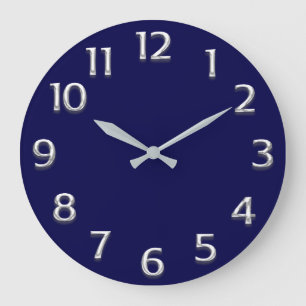 3D  Effect Silver GRAY Minimalism Modern Blue Navy Large Clock
