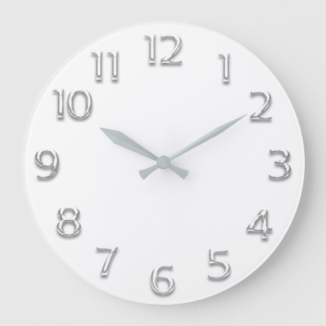 3D  Effect Silver GRAY Minimalism Modern White Large Clock (Front)