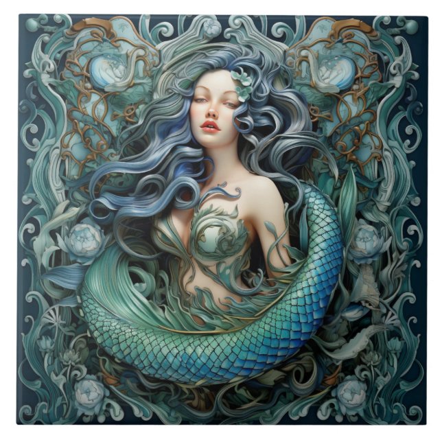 3D effet Mermaid, Aqua Marine Art Tile (Front)