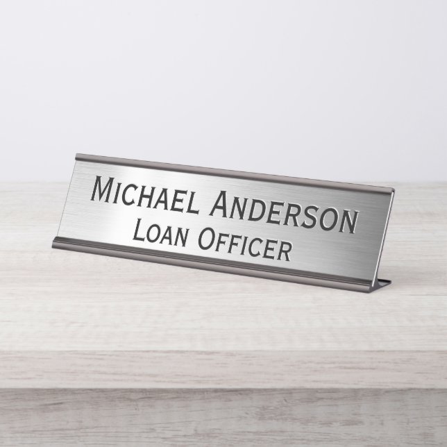 3D Elegant Modern Faux Silver Custom Office  Desk Name Plate (Front)