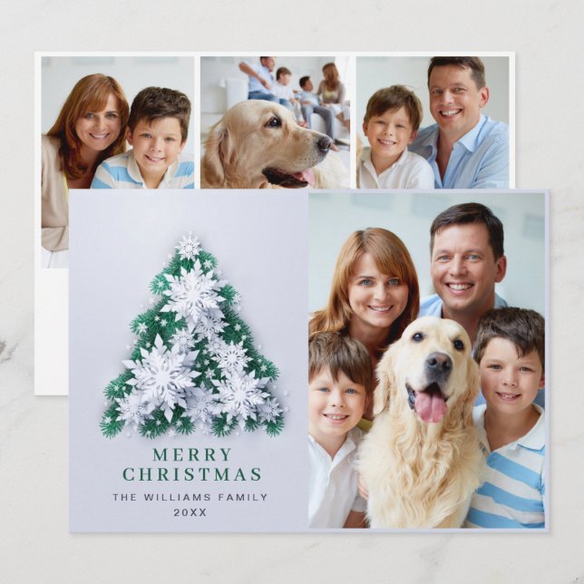 3D Elegant Snowflakes Christmas Greeting 4 PHOTO Holiday Card (Front/Back)