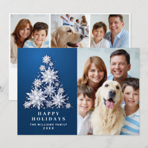 3D Elegant Snowflakes Christmas Tree 4 Photo Holiday Card