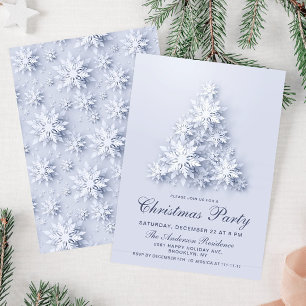3D Elegant Snowflakes Tree Holiday Christmas Party Invitation